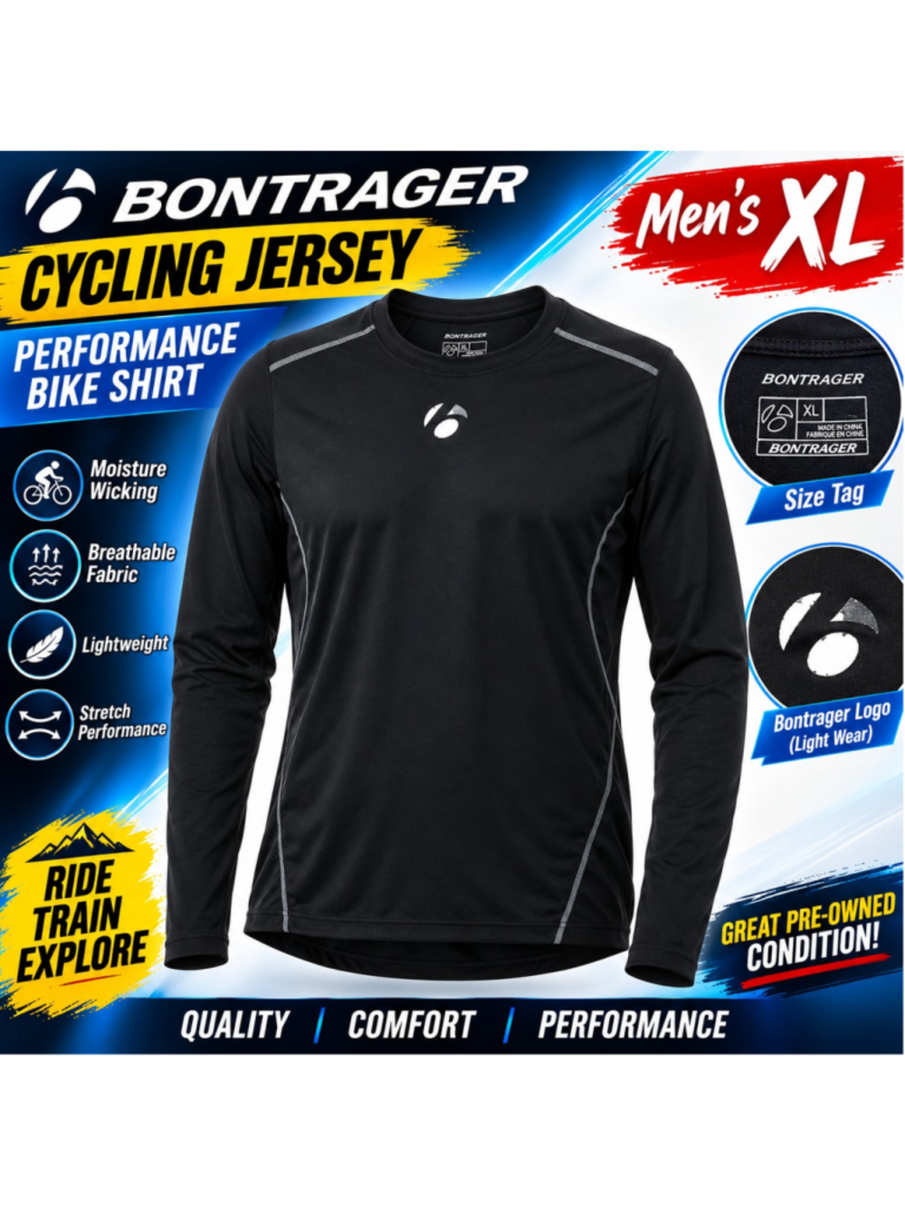 Bontrager Cycling Jersey Shirt Men's XL Black Long Sleeve Performance Bike